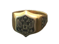 Серебряное кольцо Перстень с гербом России (печатка) с позолотой